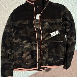 Salty Crew Camo and Black Fleece Jacket with Pink Accents